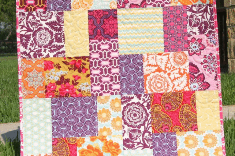big block in purples and yellows fat quarter quilt pattern
