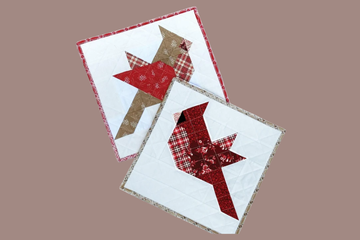 cardinal bird paper piece pattern in reds
